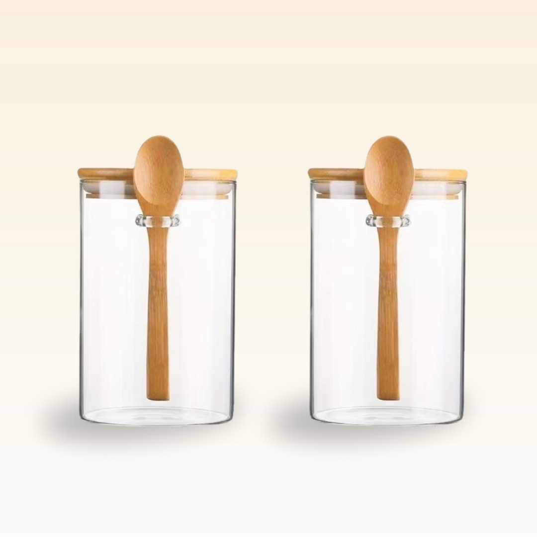 Airtight Bamboo Lids Kitchen Glass Jars
