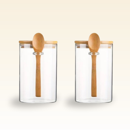 Airtight Bamboo Lids Kitchen Glass Jars