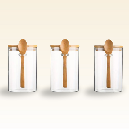 Airtight Bamboo Lids Kitchen Glass Jars