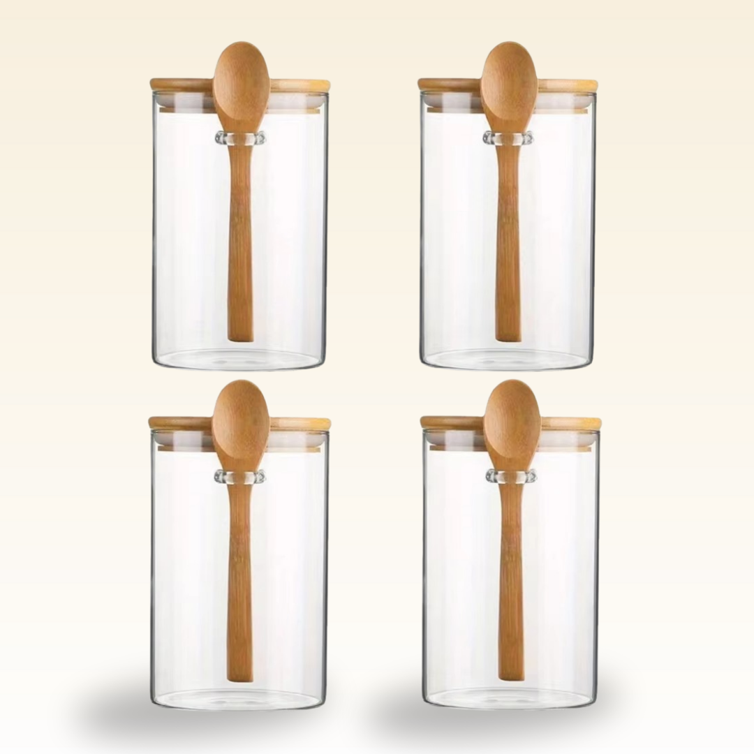 Airtight Bamboo Lids Kitchen Glass Jars