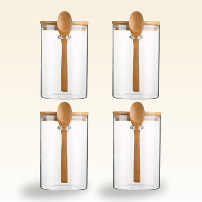 Airtight Bamboo Lids Kitchen Glass Jars