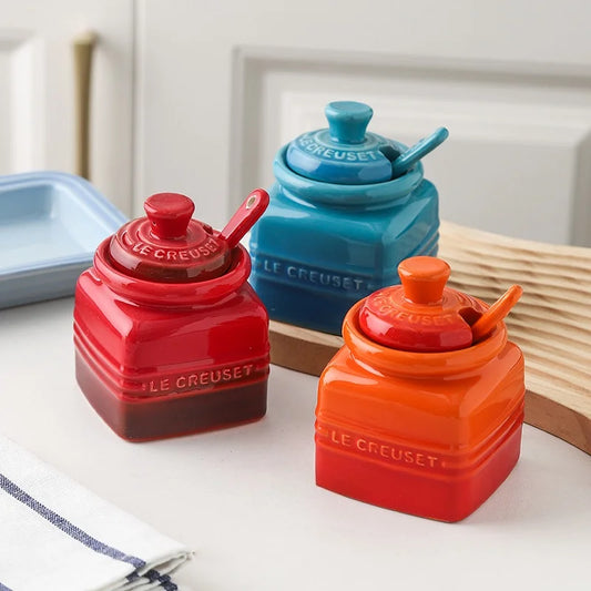 Aurora Glaze Ceramic Seasoning Jars with Spoons